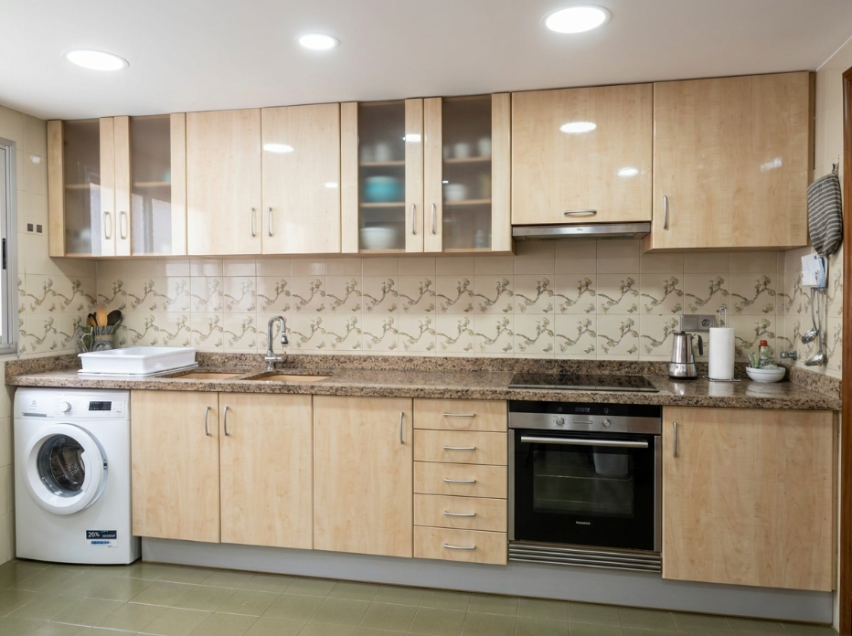 Cocina con encimera de granito y electrodomésticos